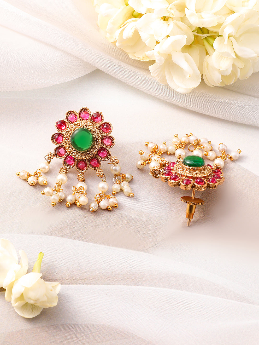 Red & Green Studded Kundan Floral Choker Set フリーサイズ