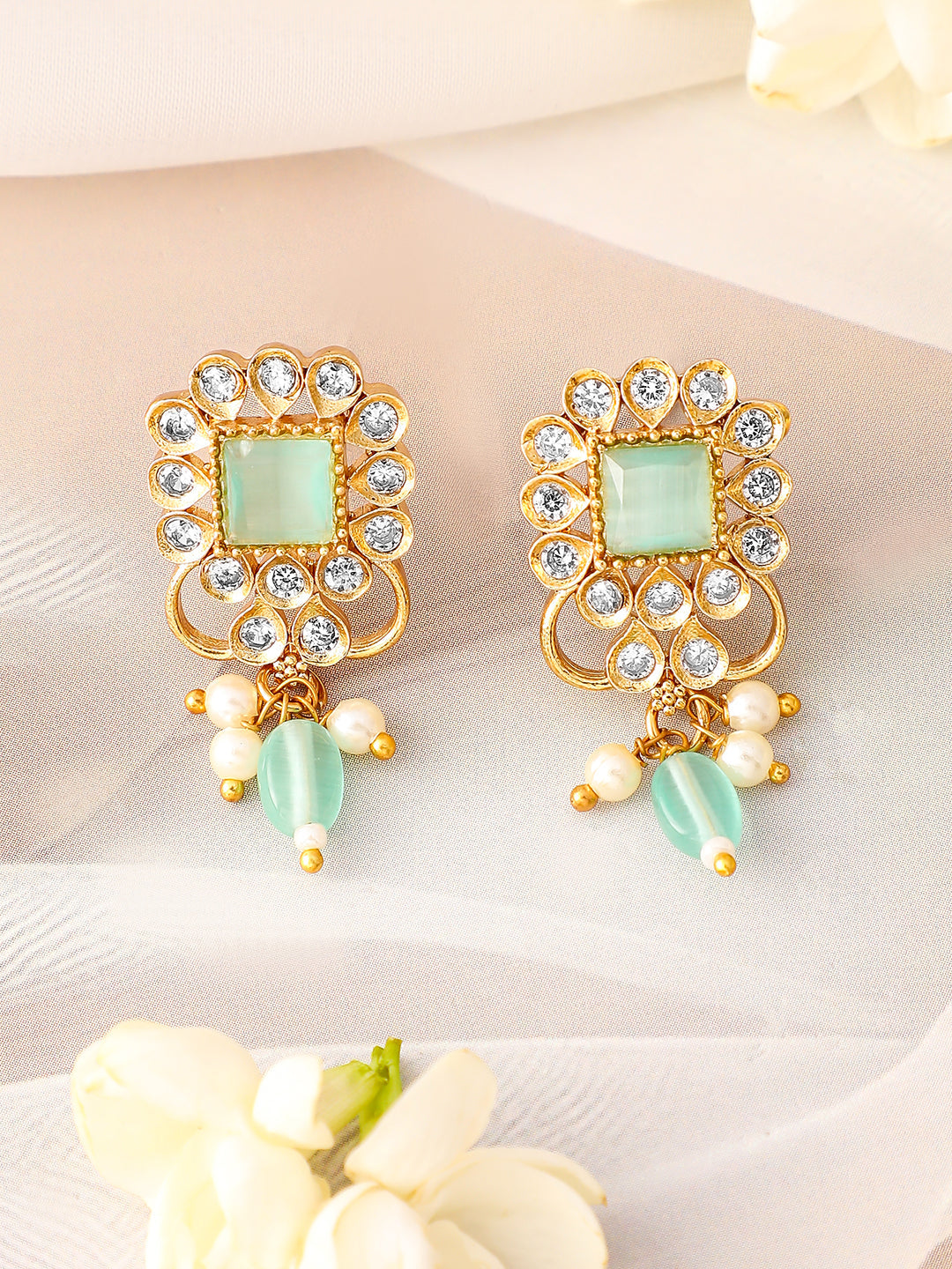 American Diamond Zirconia Green Beads Necklace Set フリーサイズ