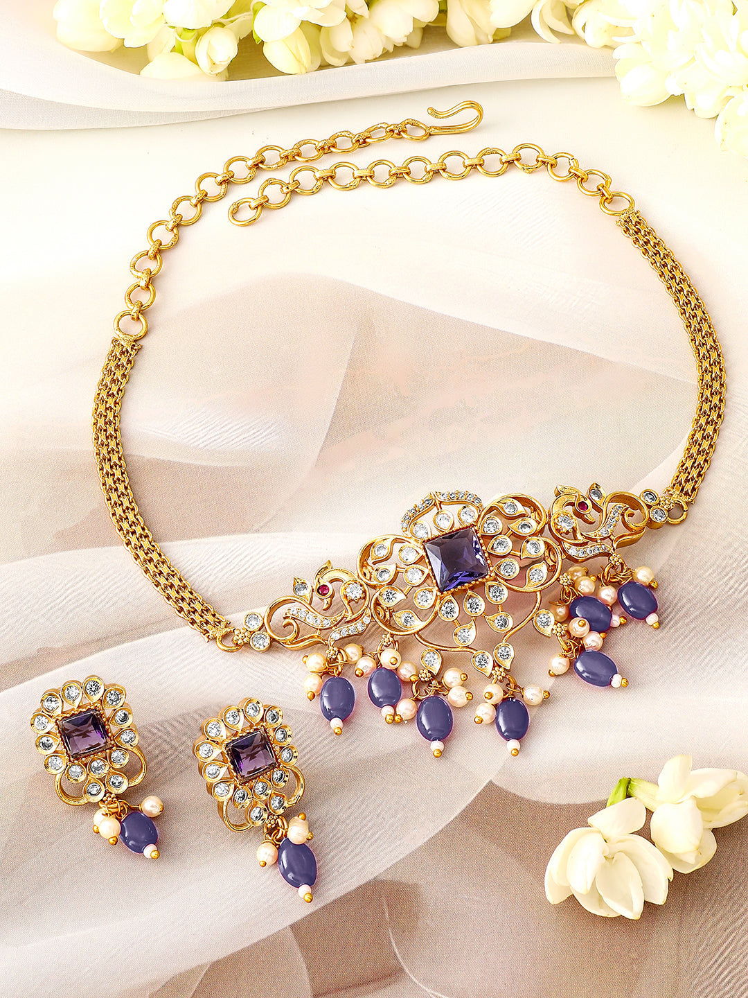 American Diamond Zirconia Blue Choker Set フリーサイズ