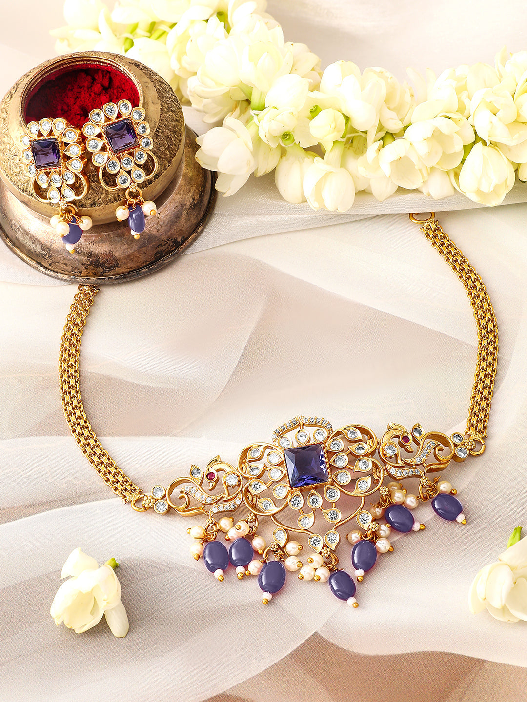 American Diamond Zirconia Blue Choker Set フリーサイズ