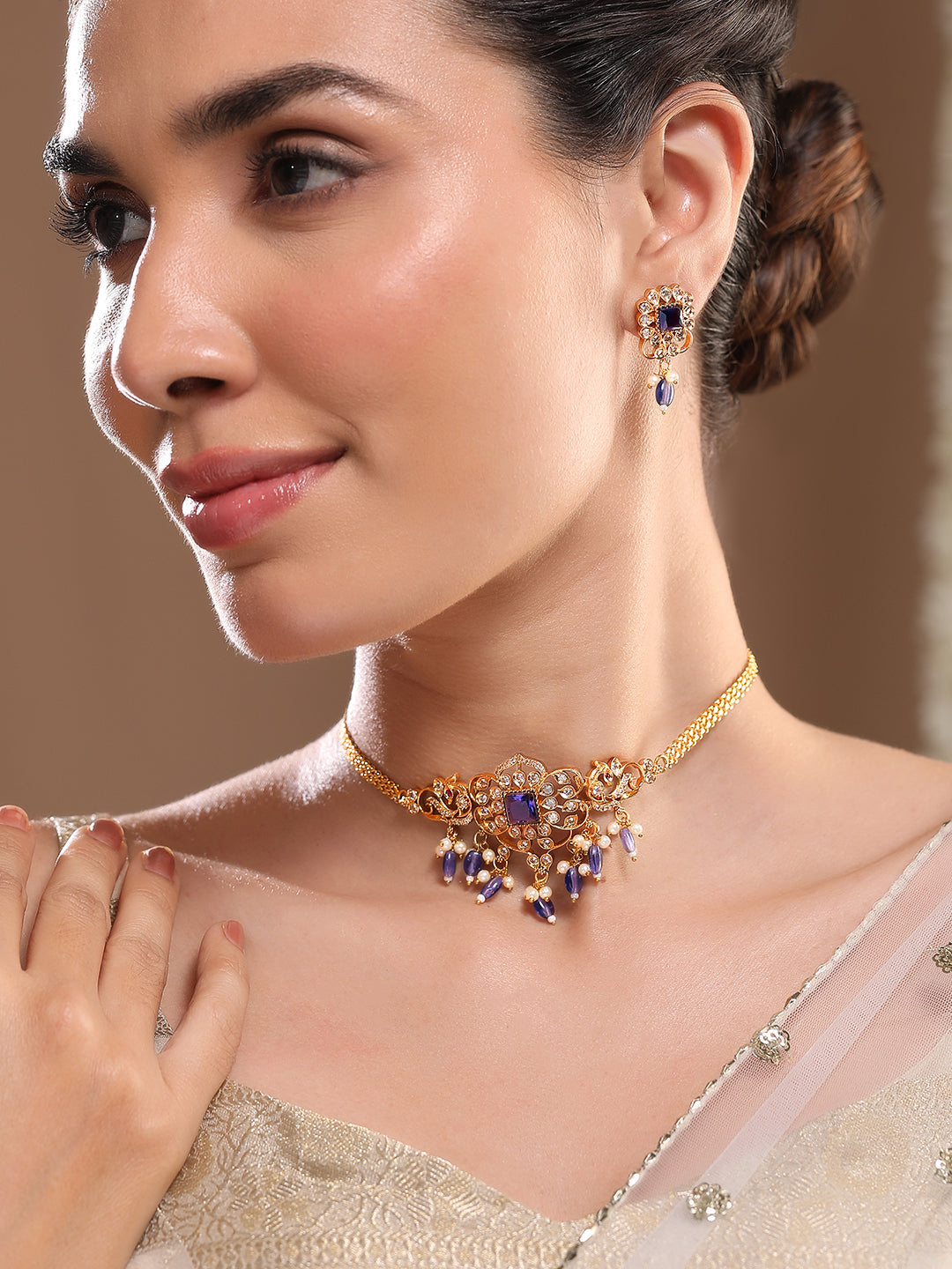 American Diamond Zirconia Blue Choker Set フリーサイズ