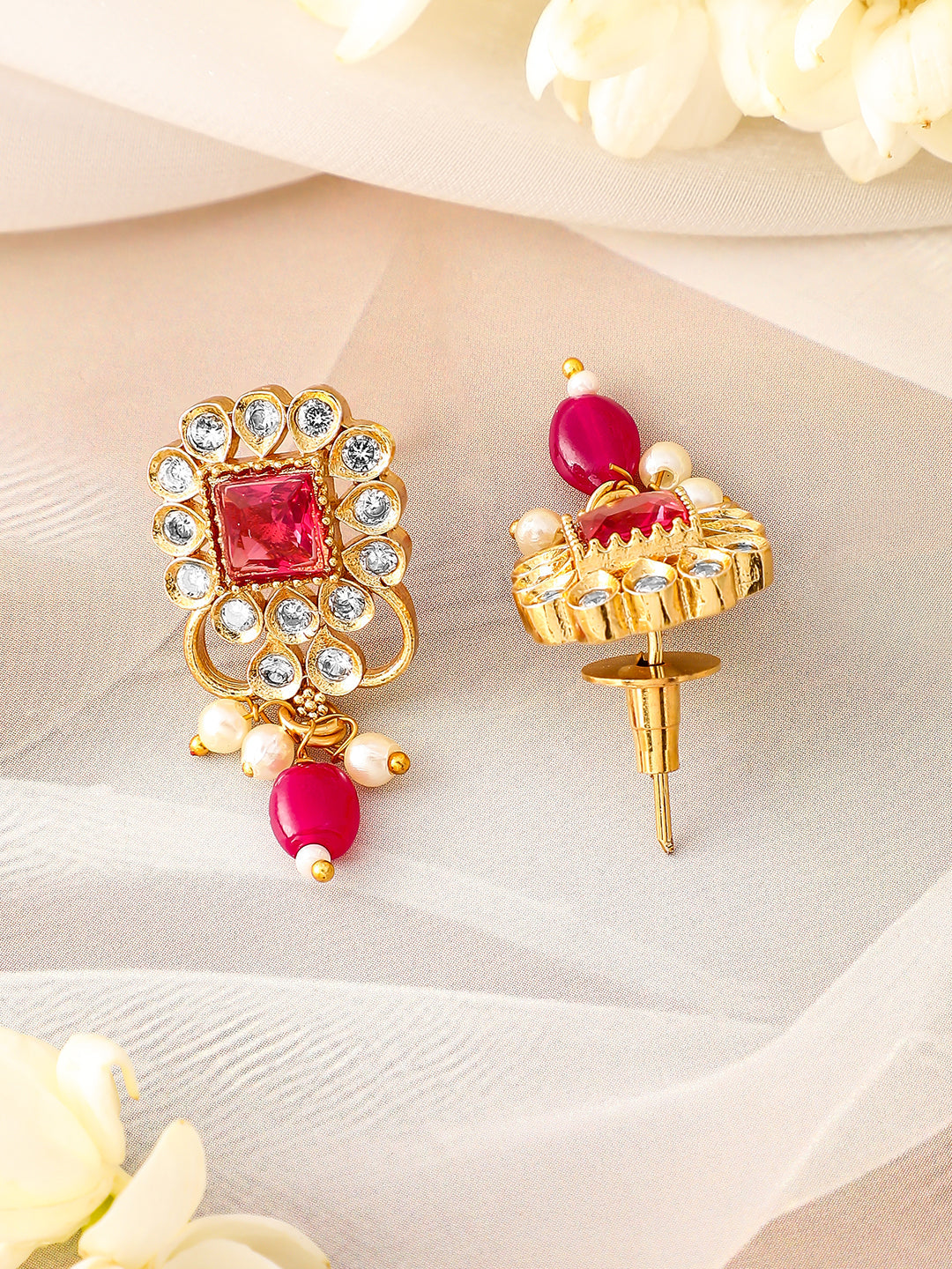 Red & White American Diamond Zirconia Necklace Set フリーサイズ