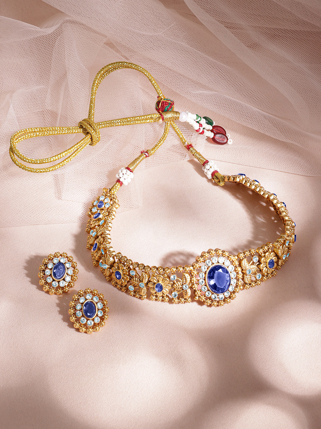 Blue Floral Gold Choker Set フリーサイズ