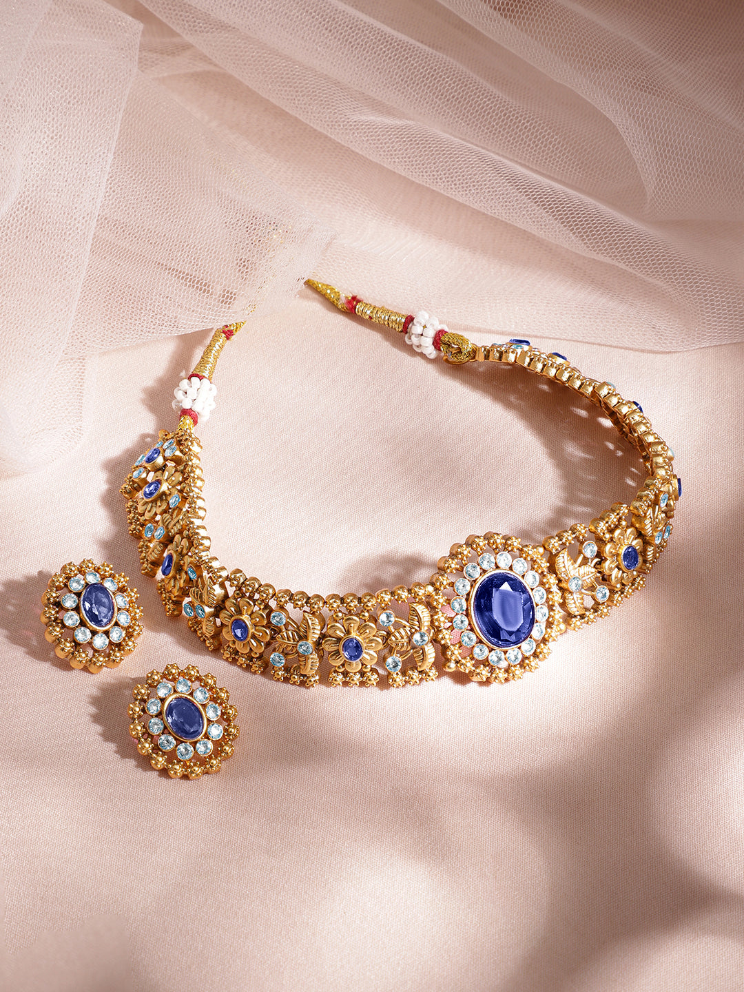 Blue Floral Gold Choker Set フリーサイズ