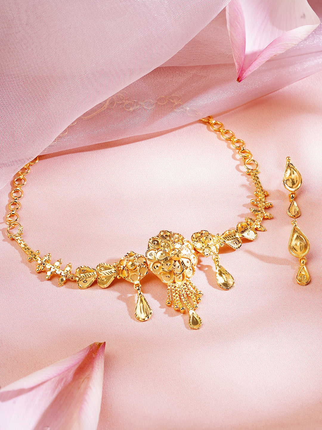 Gold Floral Paisley Drop Choker Set フリーサイズ