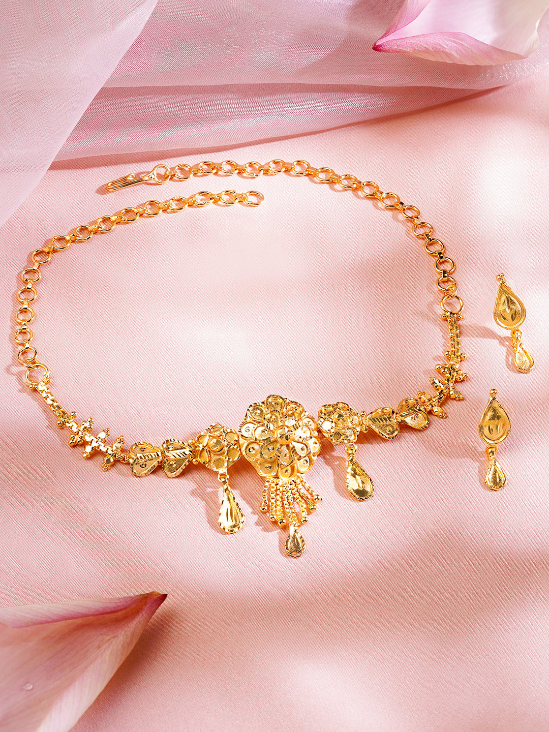 Gold Floral Paisley Drop Choker Set フリーサイズ