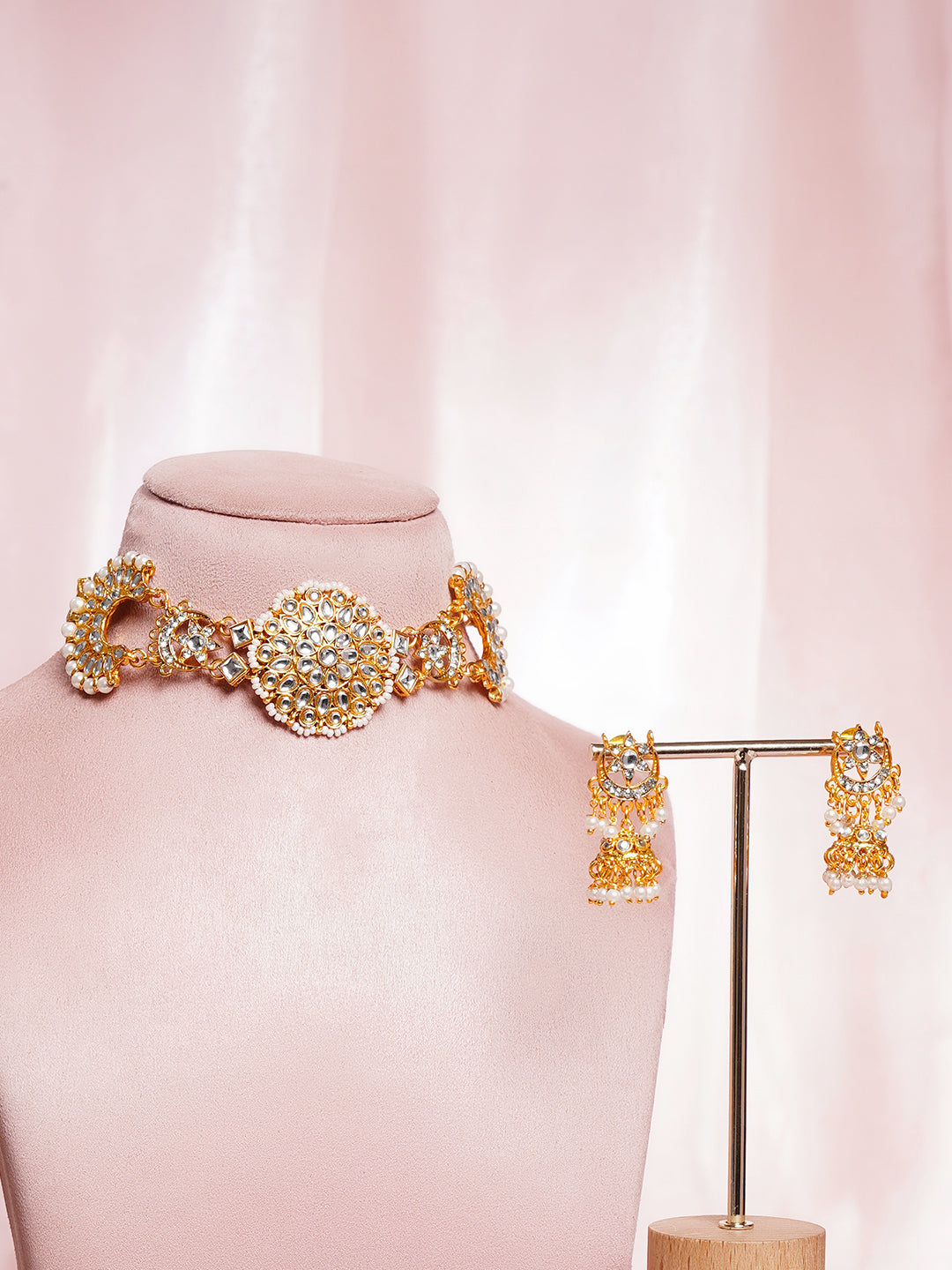 Kundan Pearl Crescent Floral Choker Set フリーサイズ