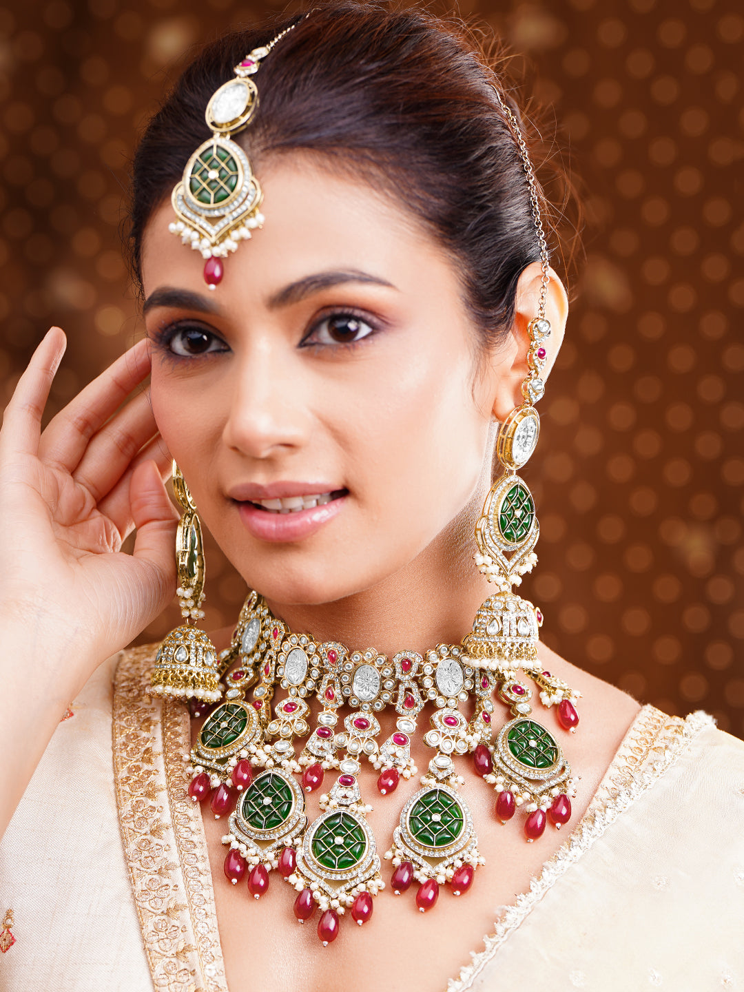 Royal Emerald Drop Bridal Statement Set フリーサイズ
