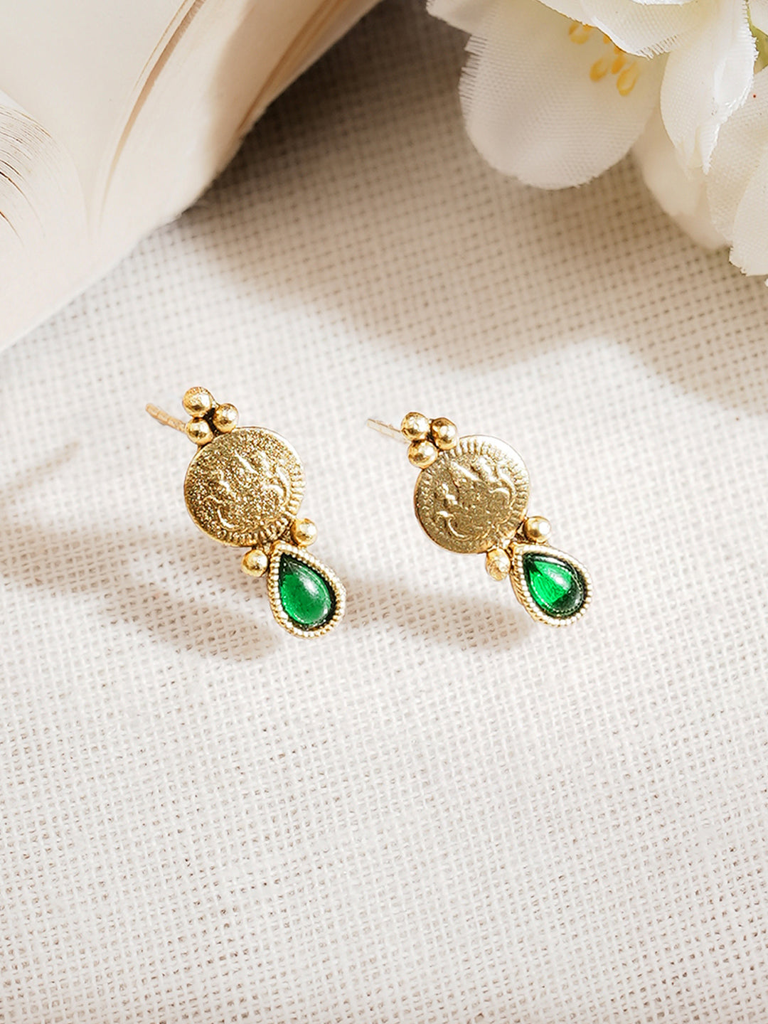 Gold Plated Green Drop Choker Necklace Set フリーサイズ