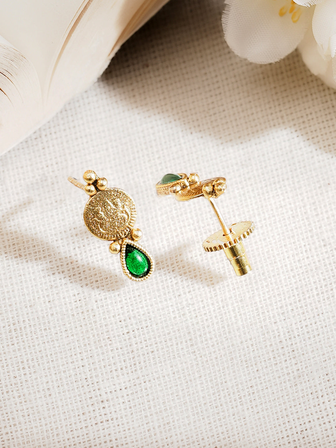 Gold Plated Green Drop Choker Necklace Set フリーサイズ