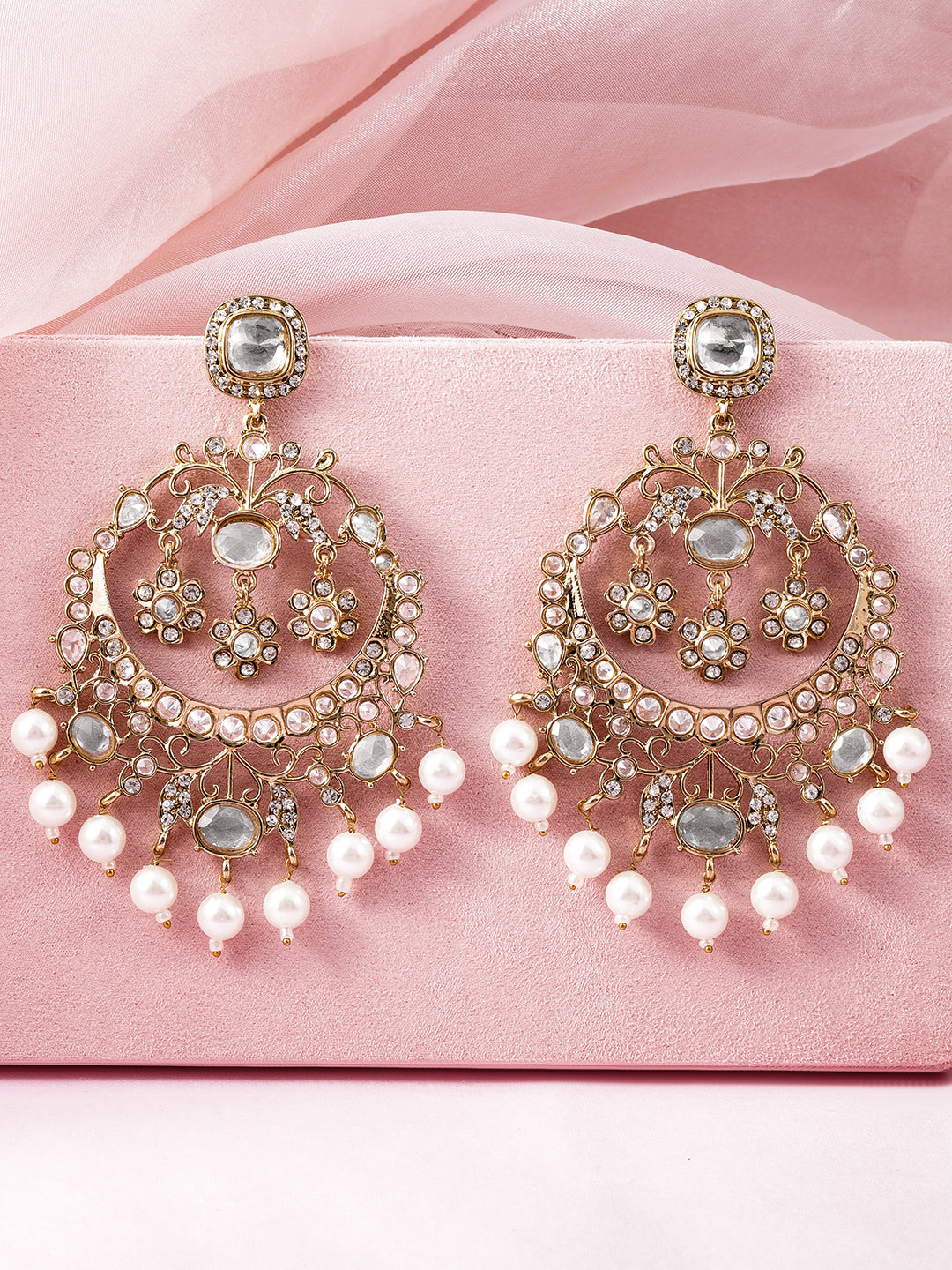 Graceful Grey Kundan Chandbali Gold