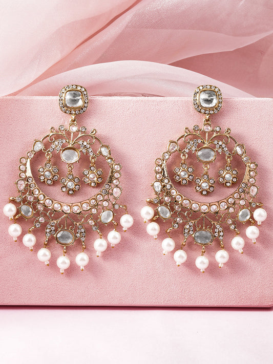 Graceful Grey Kundan Chandbali Gold