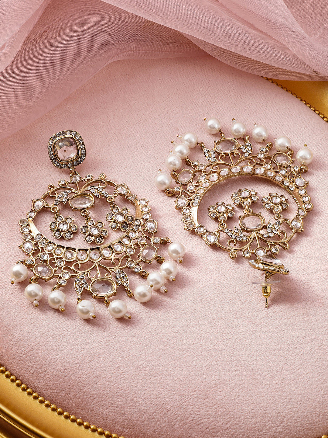 Graceful Grey Kundan Chandbali Gold
