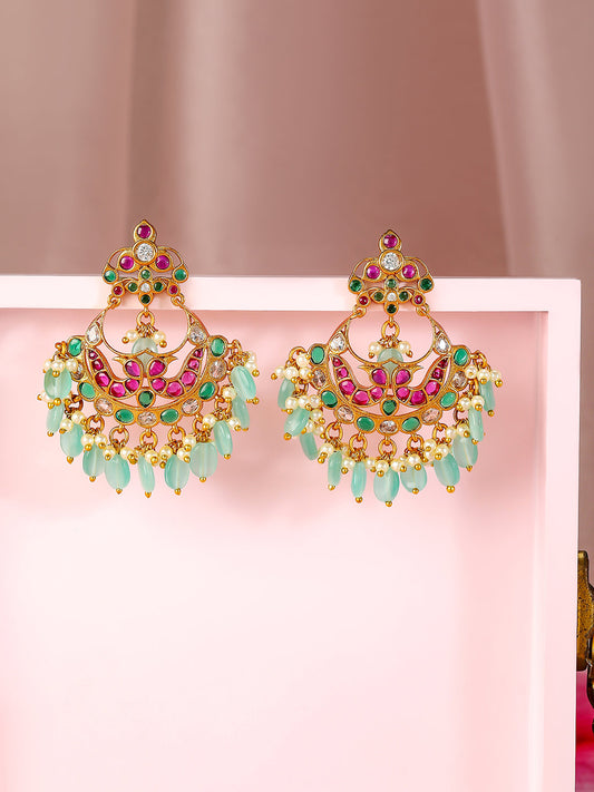 Enchanting Multicolour Kundan Chandbali フリーサイズ
