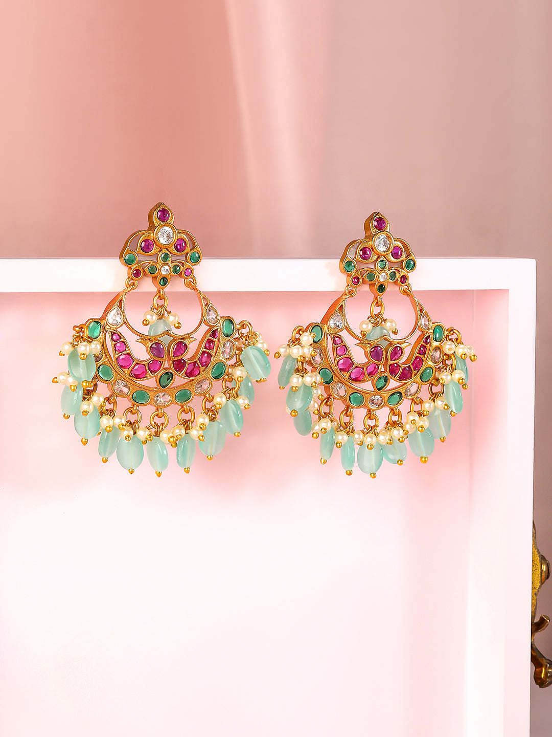Enchanting Multicolour Kundan Chandbali フリーサイズ