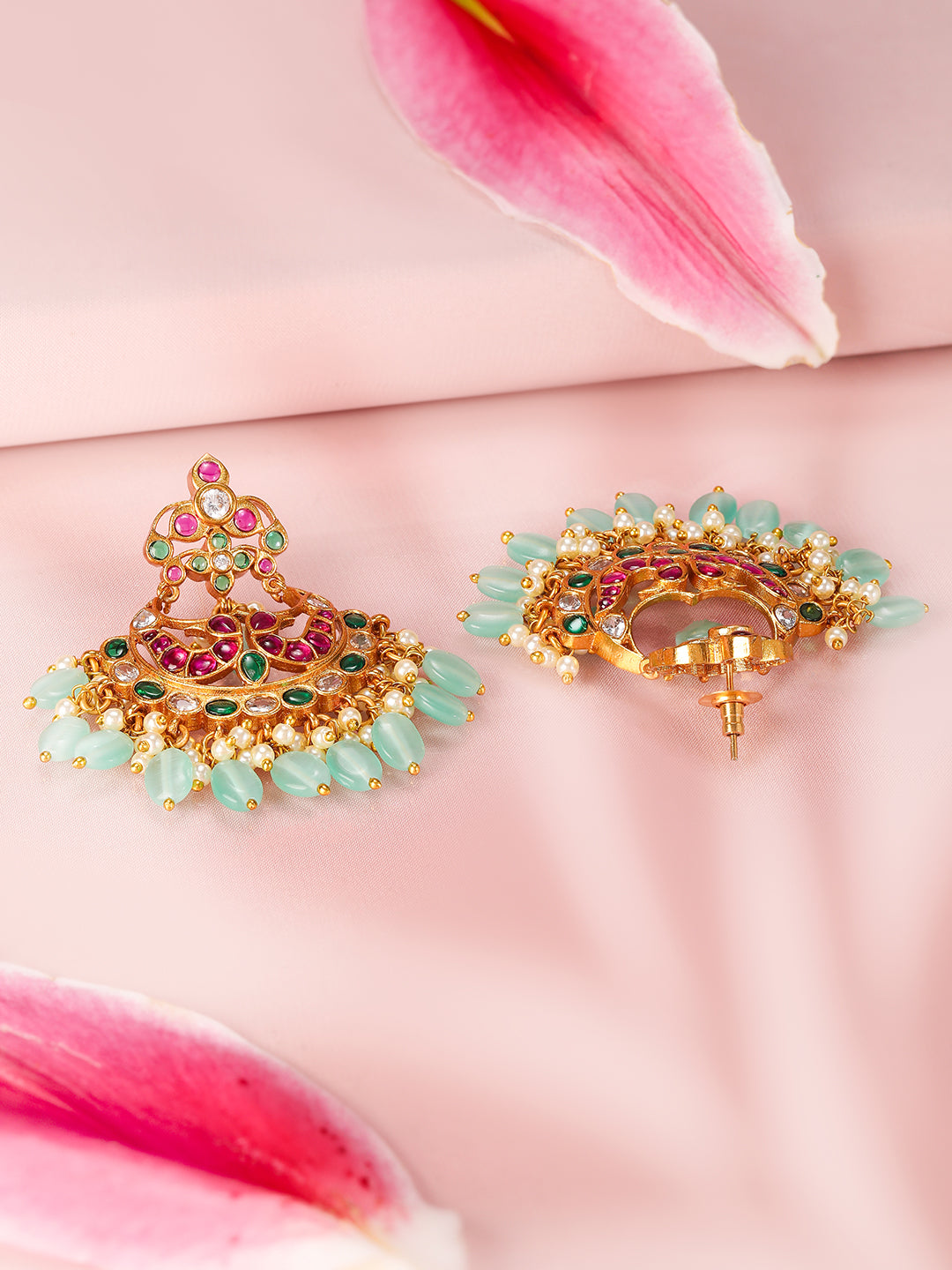 Enchanting Multicolour Kundan Chandbali フリーサイズ