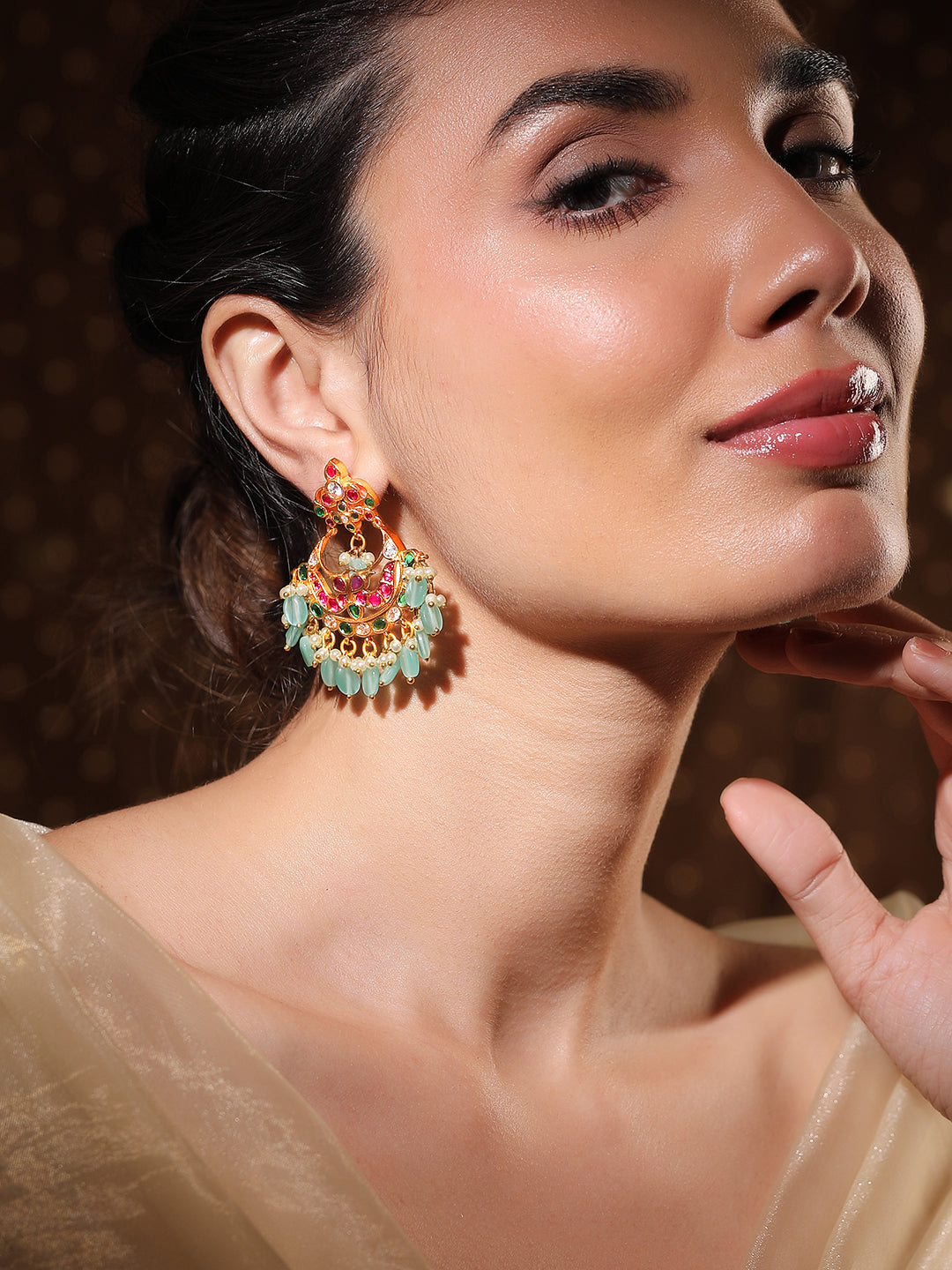 Enchanting Multicolour Kundan Chandbali フリーサイズ