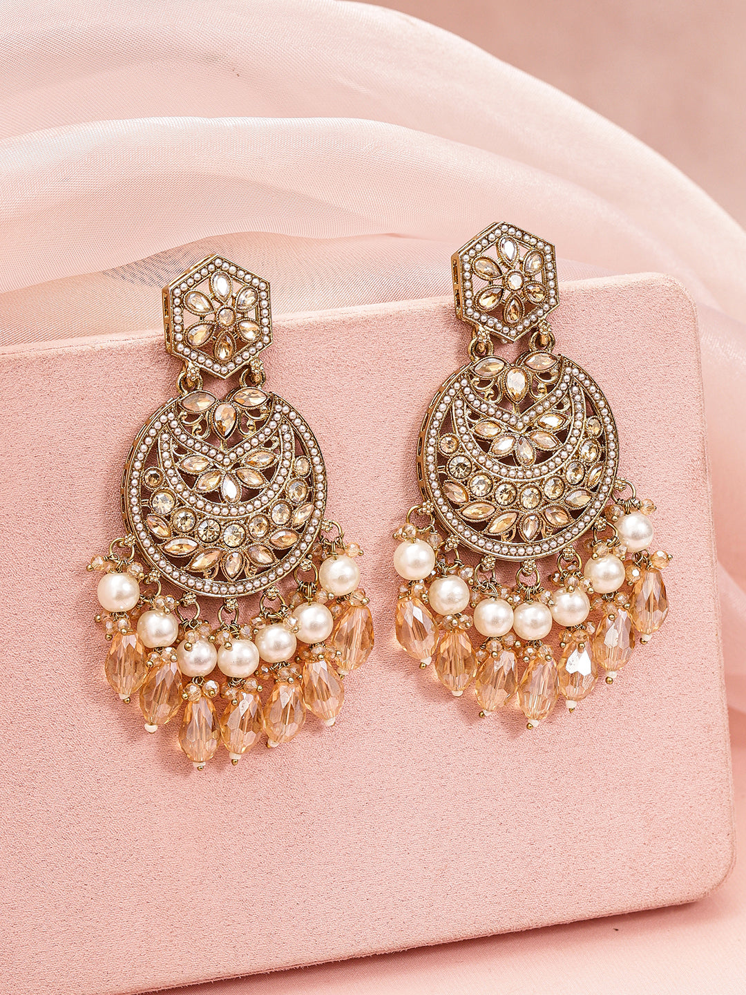 Gilded Spark Pearl Champagne Chandbali フリーサイズ