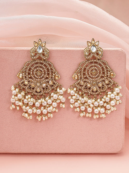 Lustrous Crystal with Pearl Drops Chandbali フリーサイズ