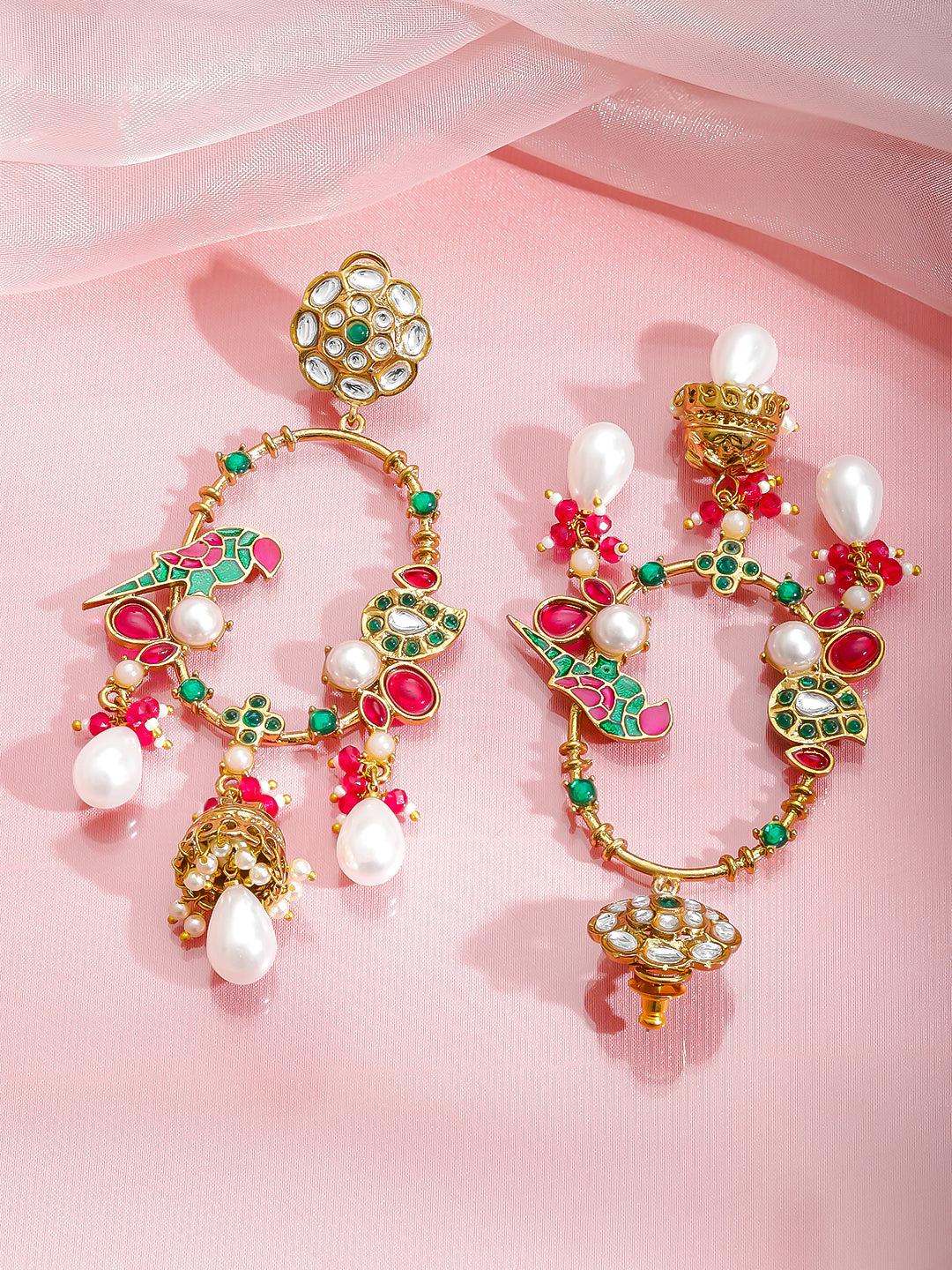 Pink & Green Bird Charm Danglers フリーサイズ