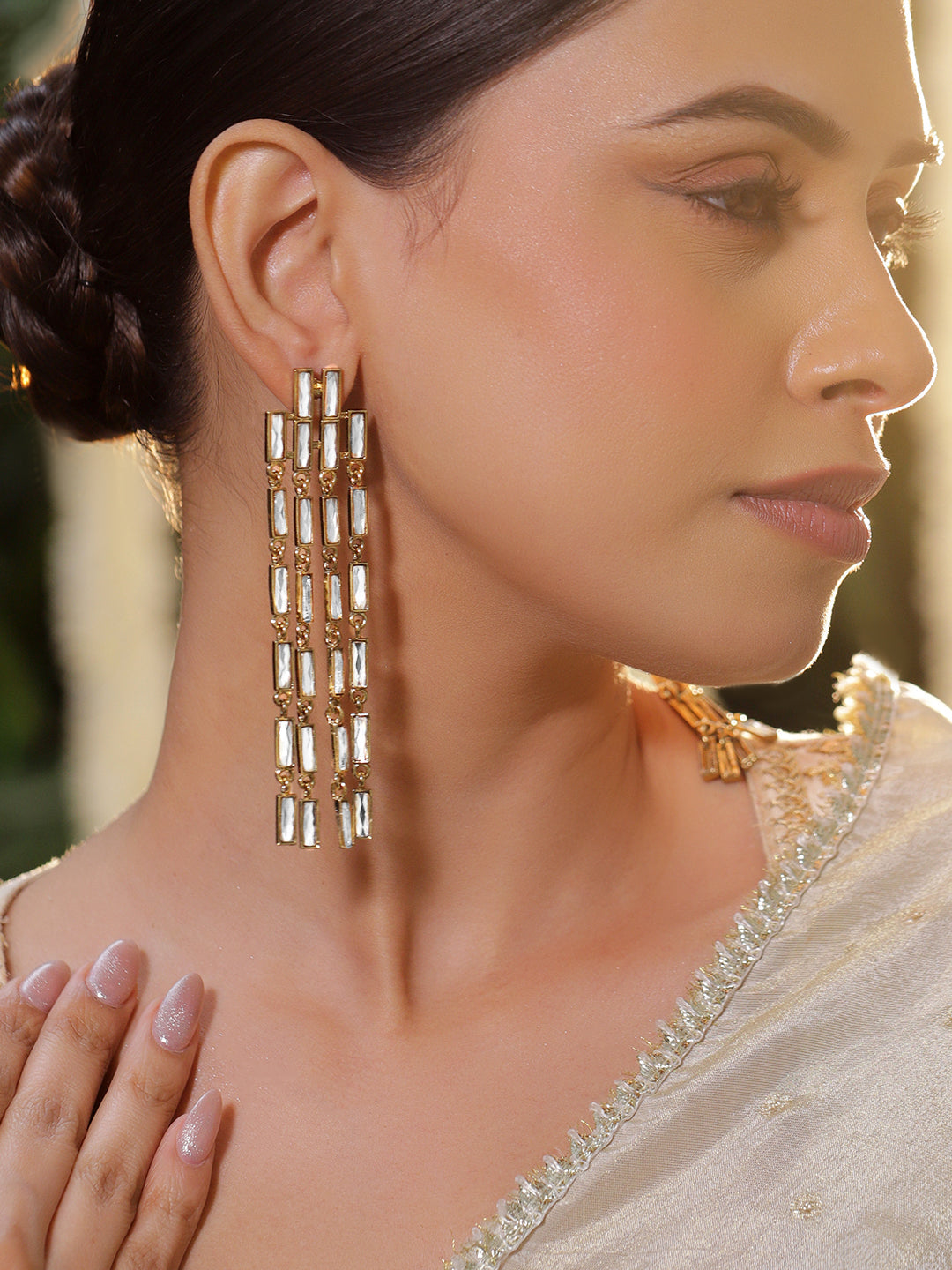 Golden Strands Cascade Earrings フリーサイズ