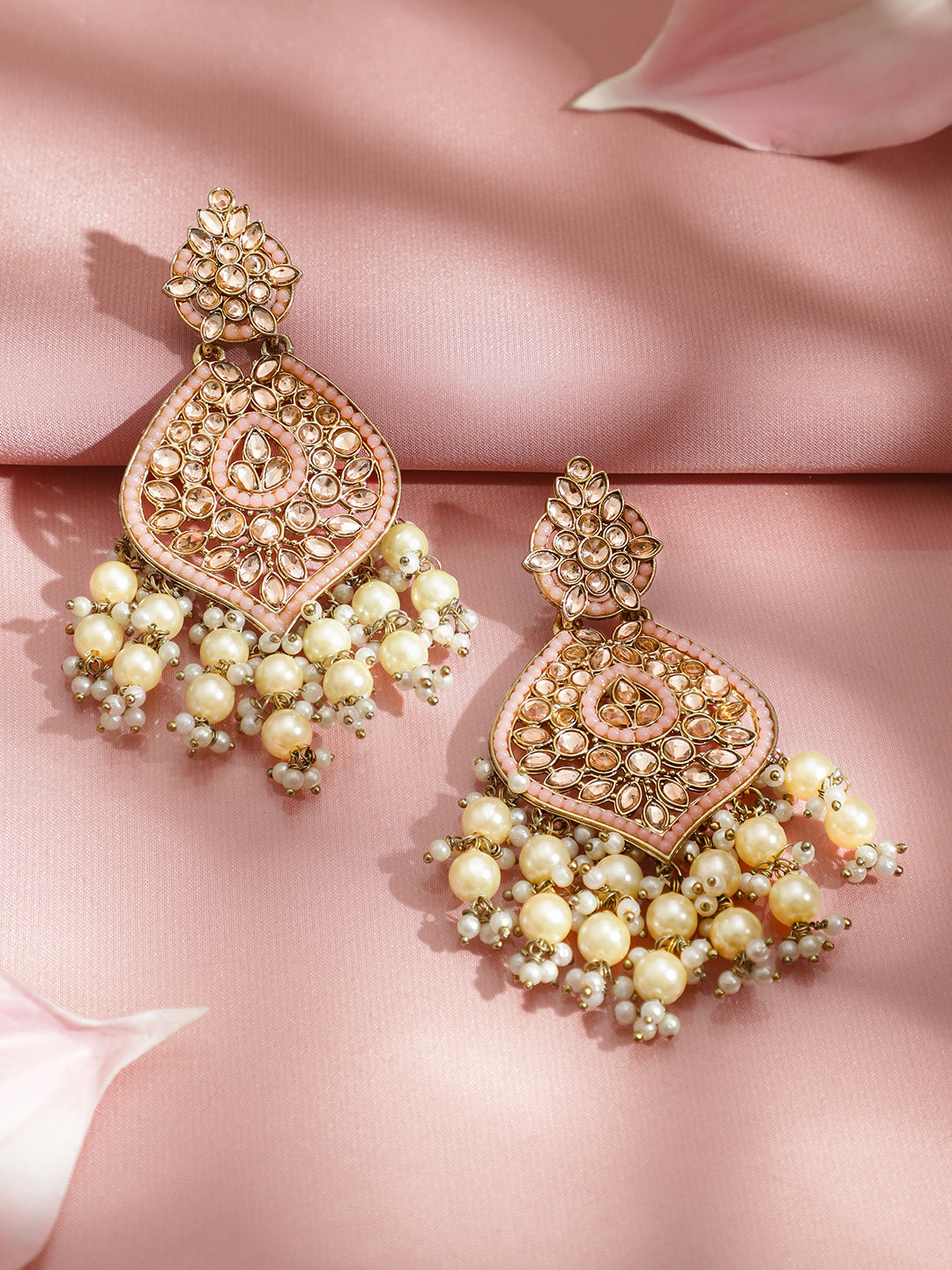 Luminous Gold-Tone Crystal Danglers フリーサイズ