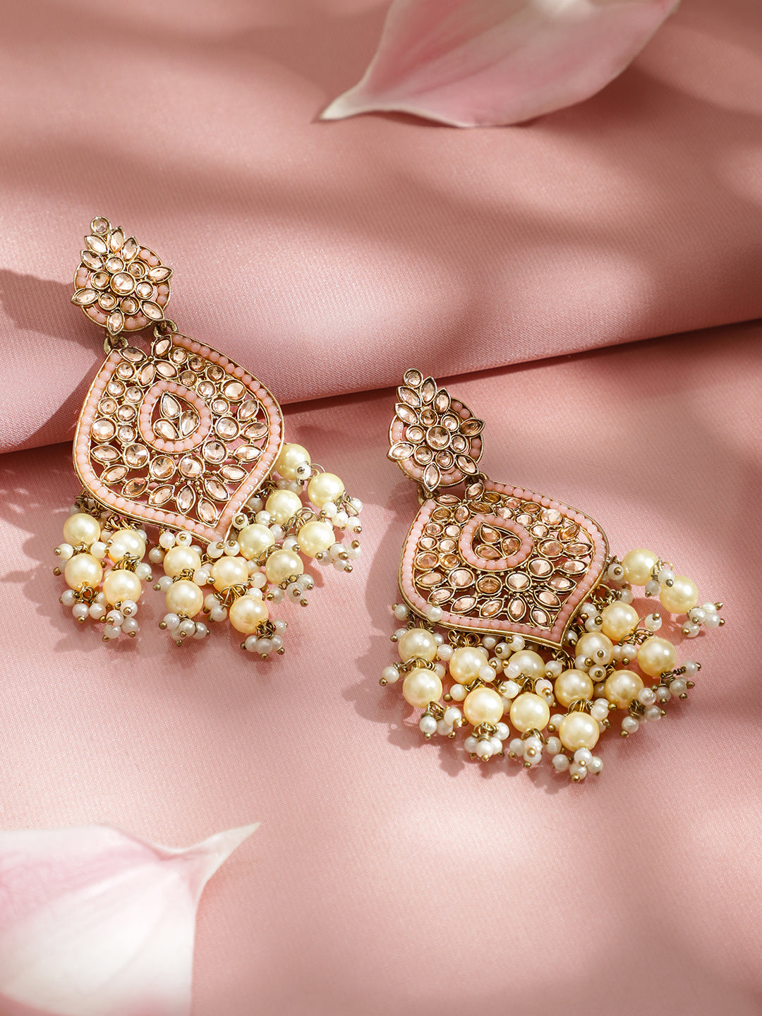 Luminous Gold-Tone Crystal Danglers フリーサイズ