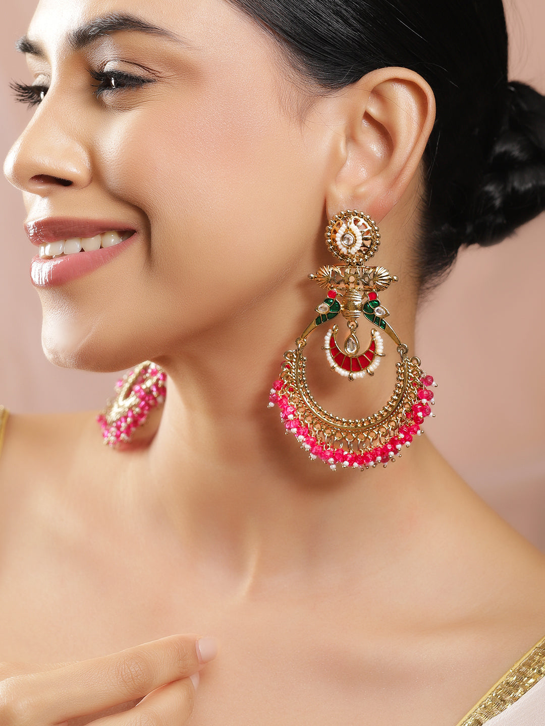 Rich Pink Traditional Chandbali フリーサイズ