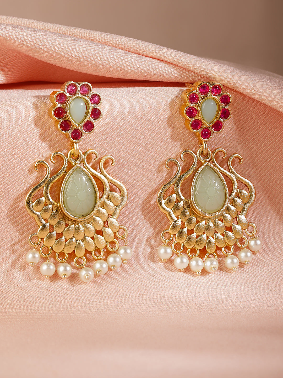 Graceful Pink & Mint Green Chandbali Gold