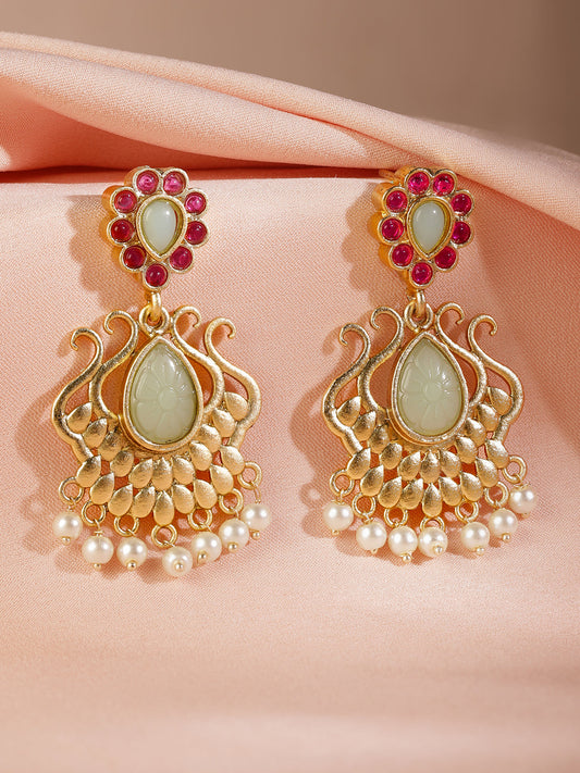 Graceful Pink & Mint Green Chandbali Gold