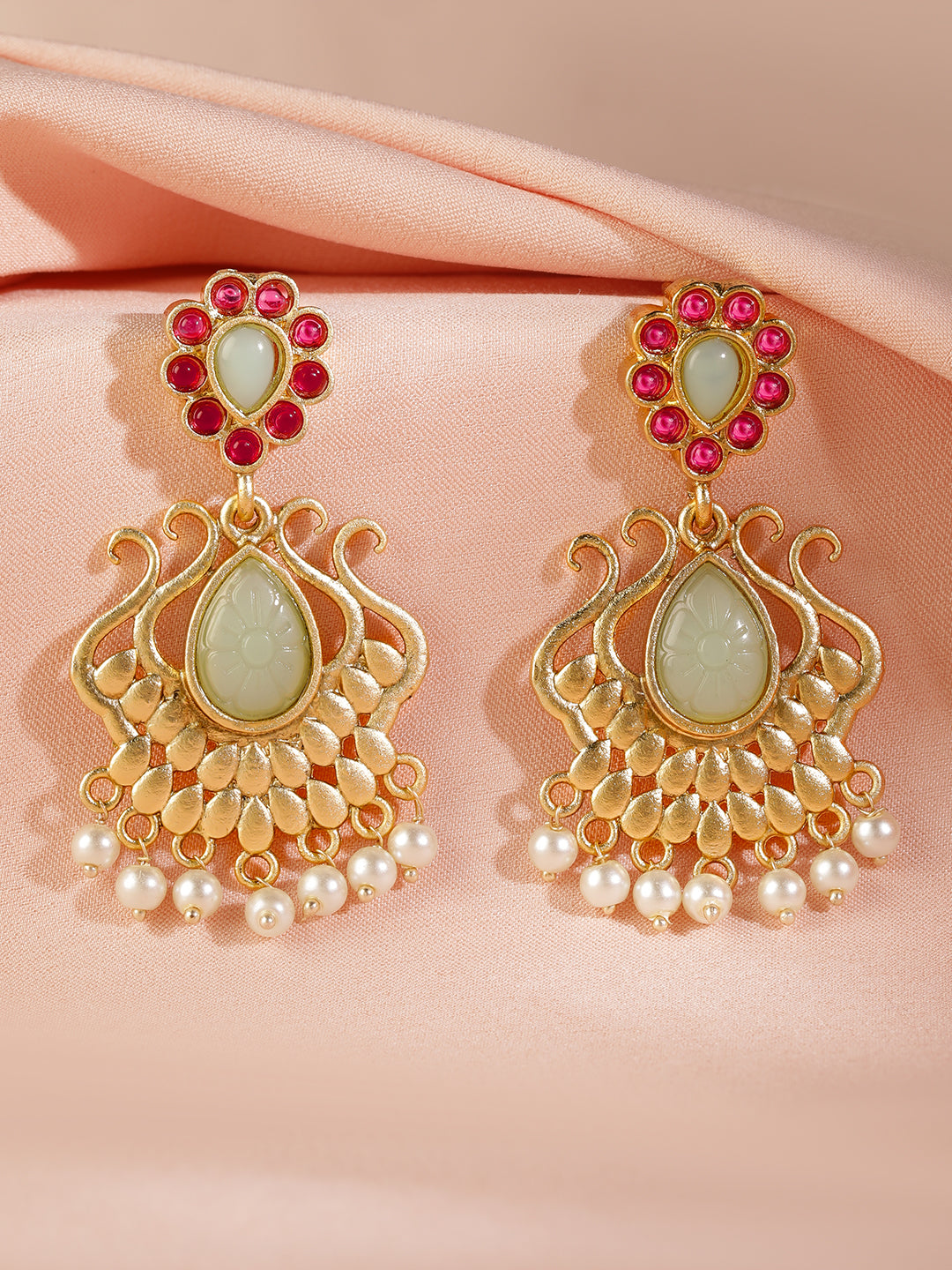 Graceful Pink & Mint Green Chandbali Gold