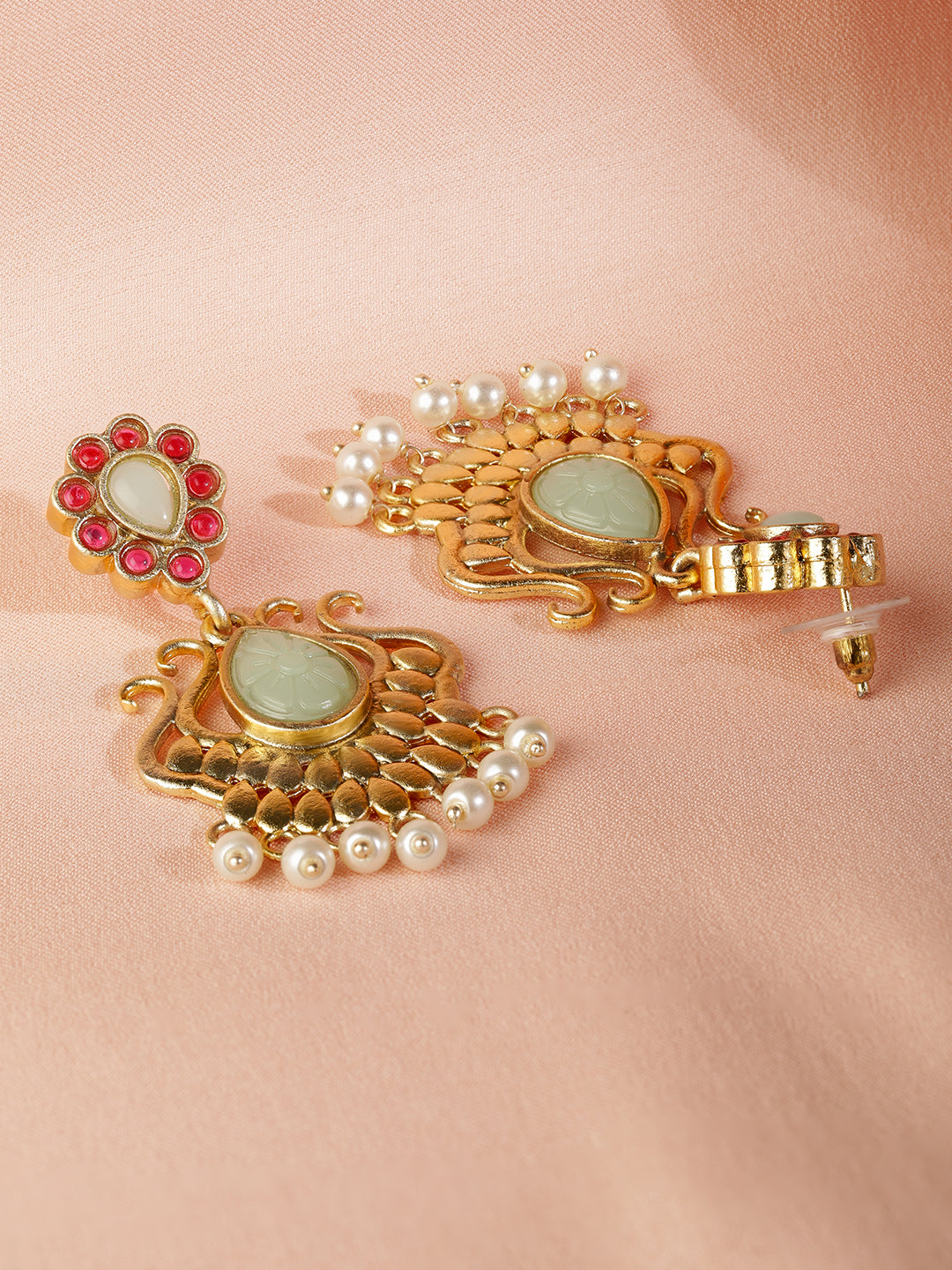 Graceful Pink & Mint Green Chandbali Gold