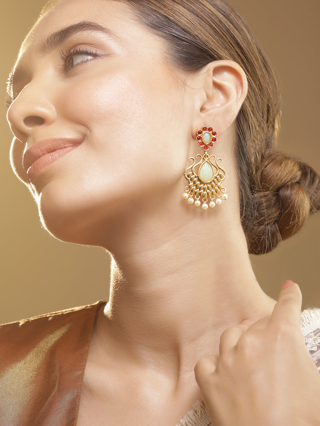 Graceful Pink & Mint Green Chandbali Gold