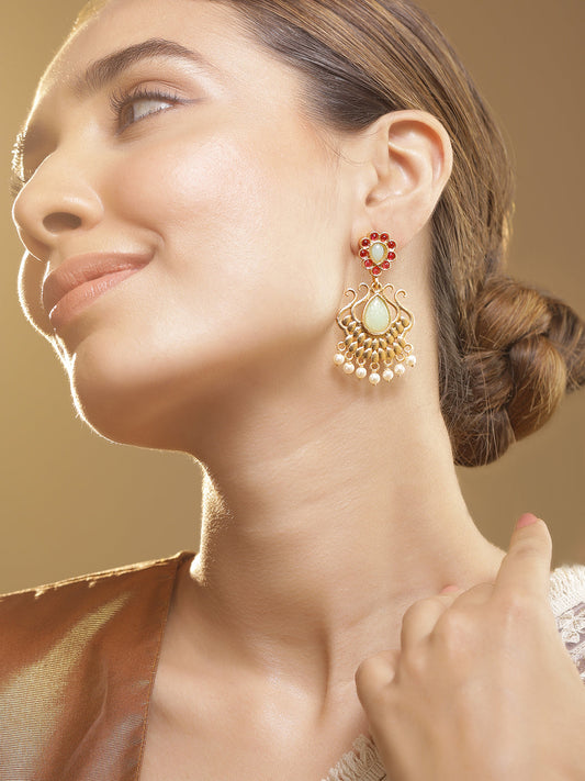 Graceful Pink & Mint Green Chandbali Gold