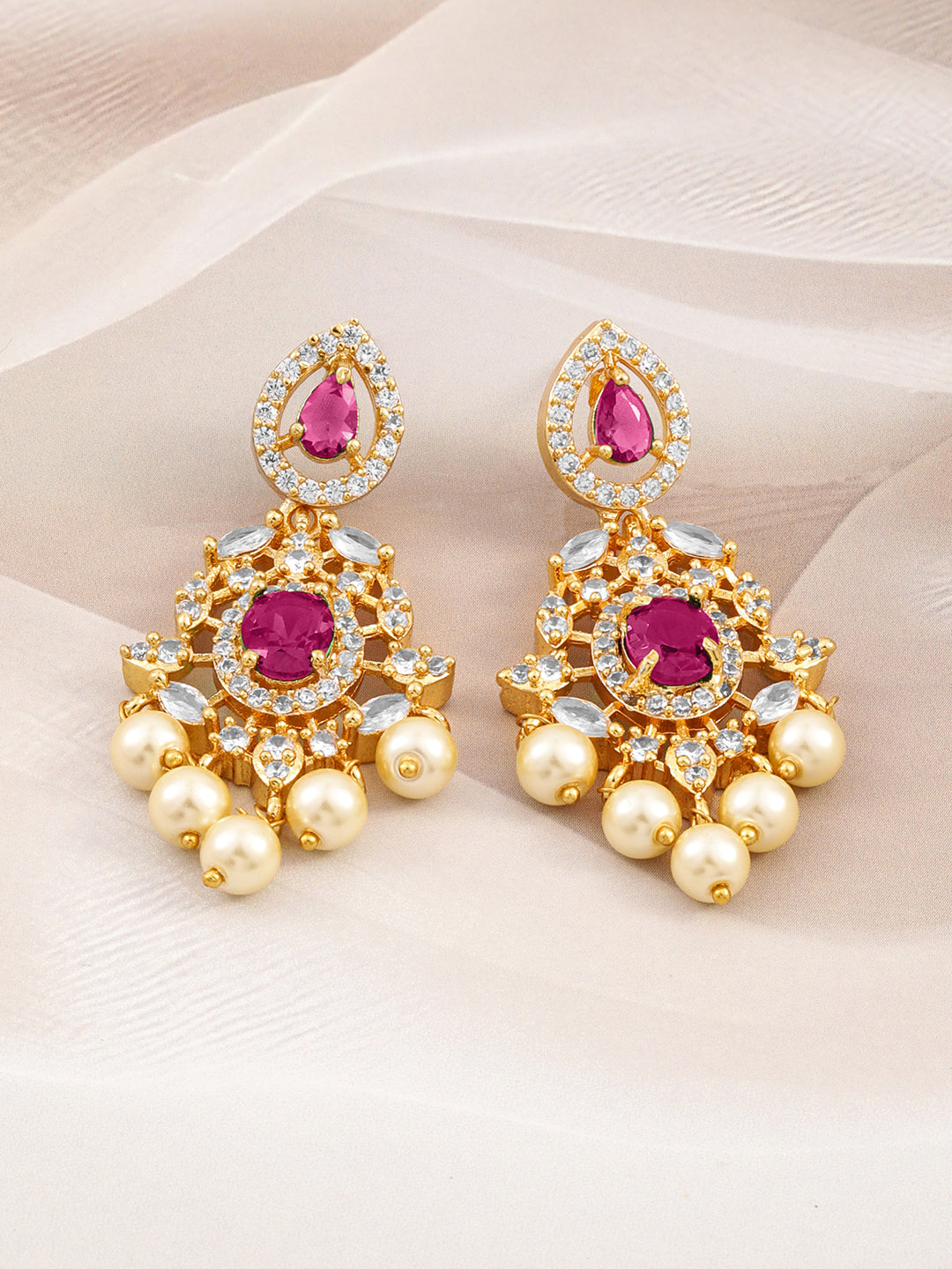 Regal Aura Green Stone & Pearl Danglers Blue