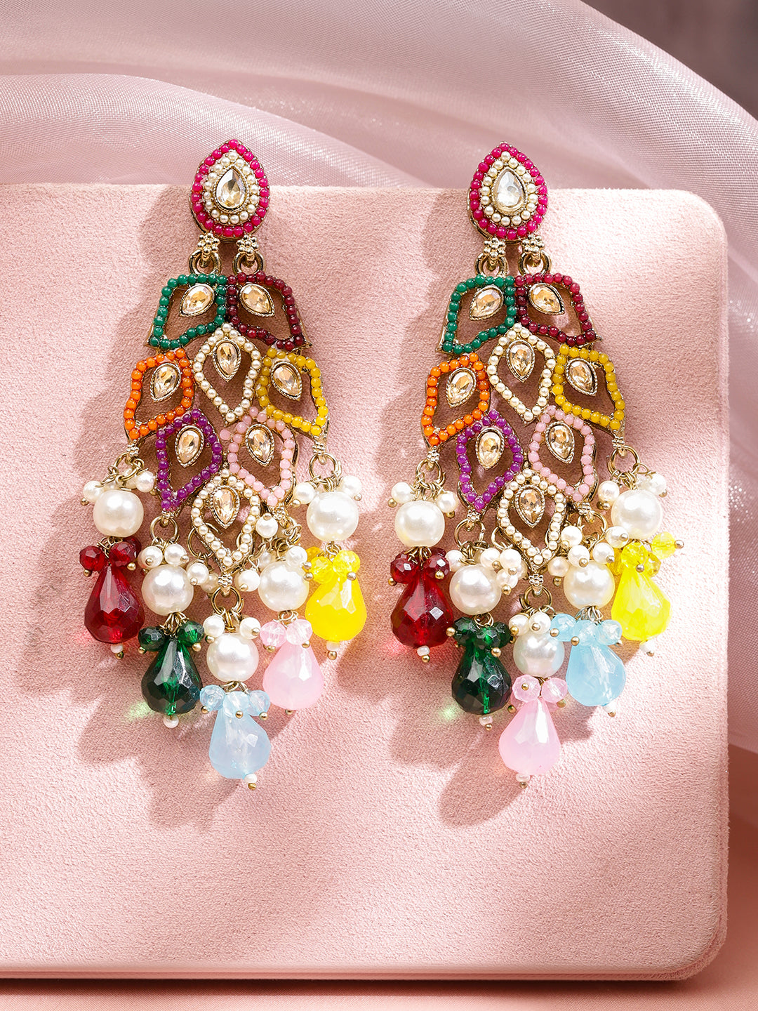 Colour Symphony Pearl Kundan Danglers フリーサイズ