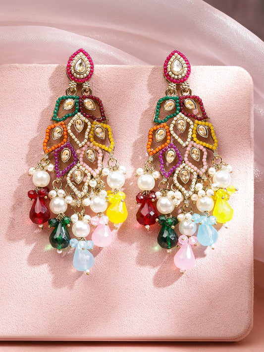 Colour Symphony Pearl Kundan Danglers フリーサイズ