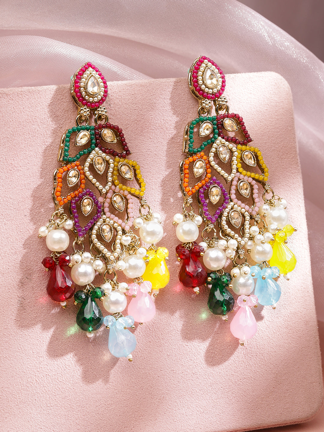 Colour Symphony Pearl Kundan Danglers フリーサイズ