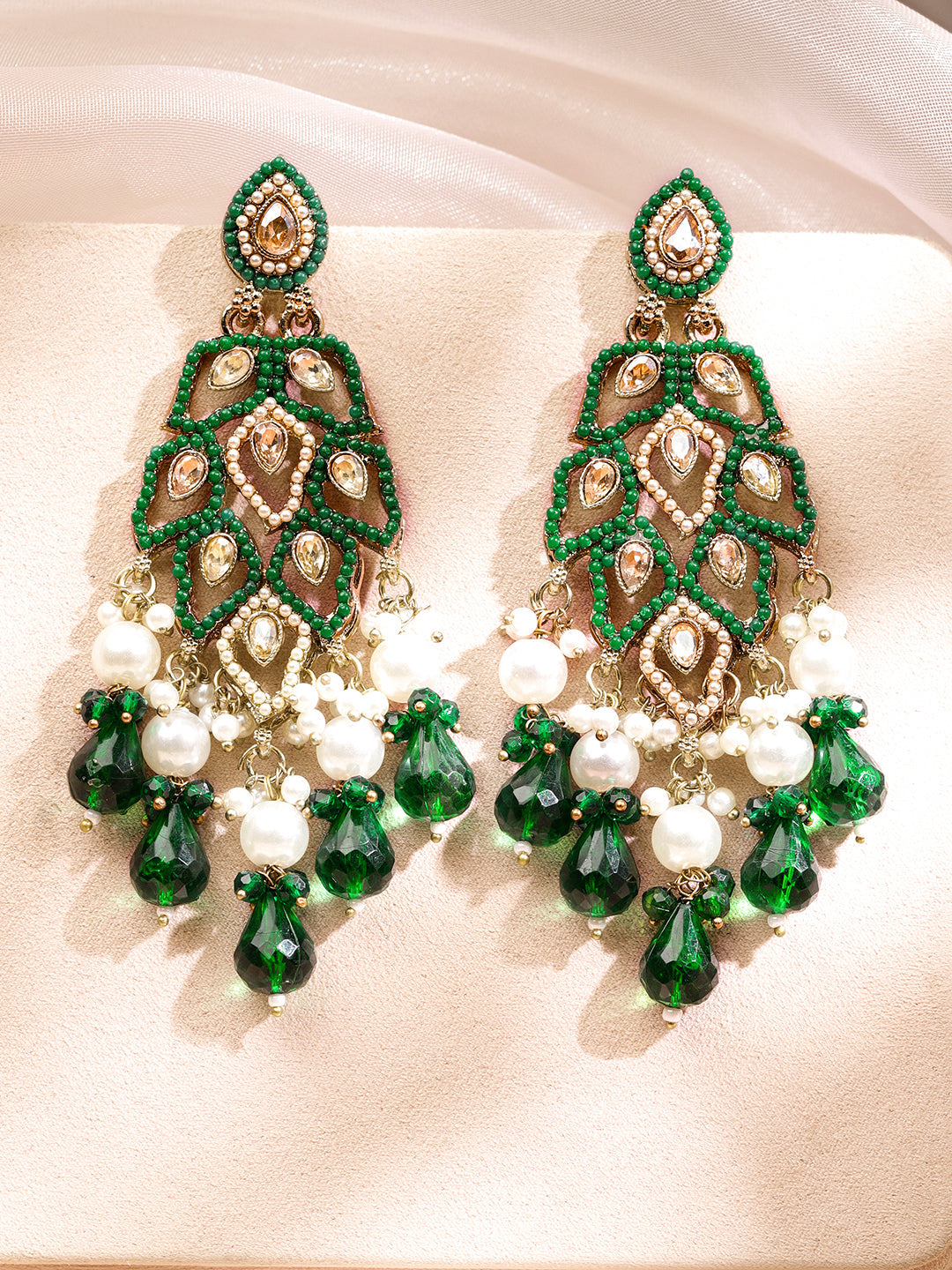 Heritage Green Kundan Danglers フリーサイズ