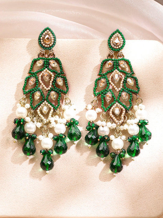 Heritage Green Kundan Danglers フリーサイズ