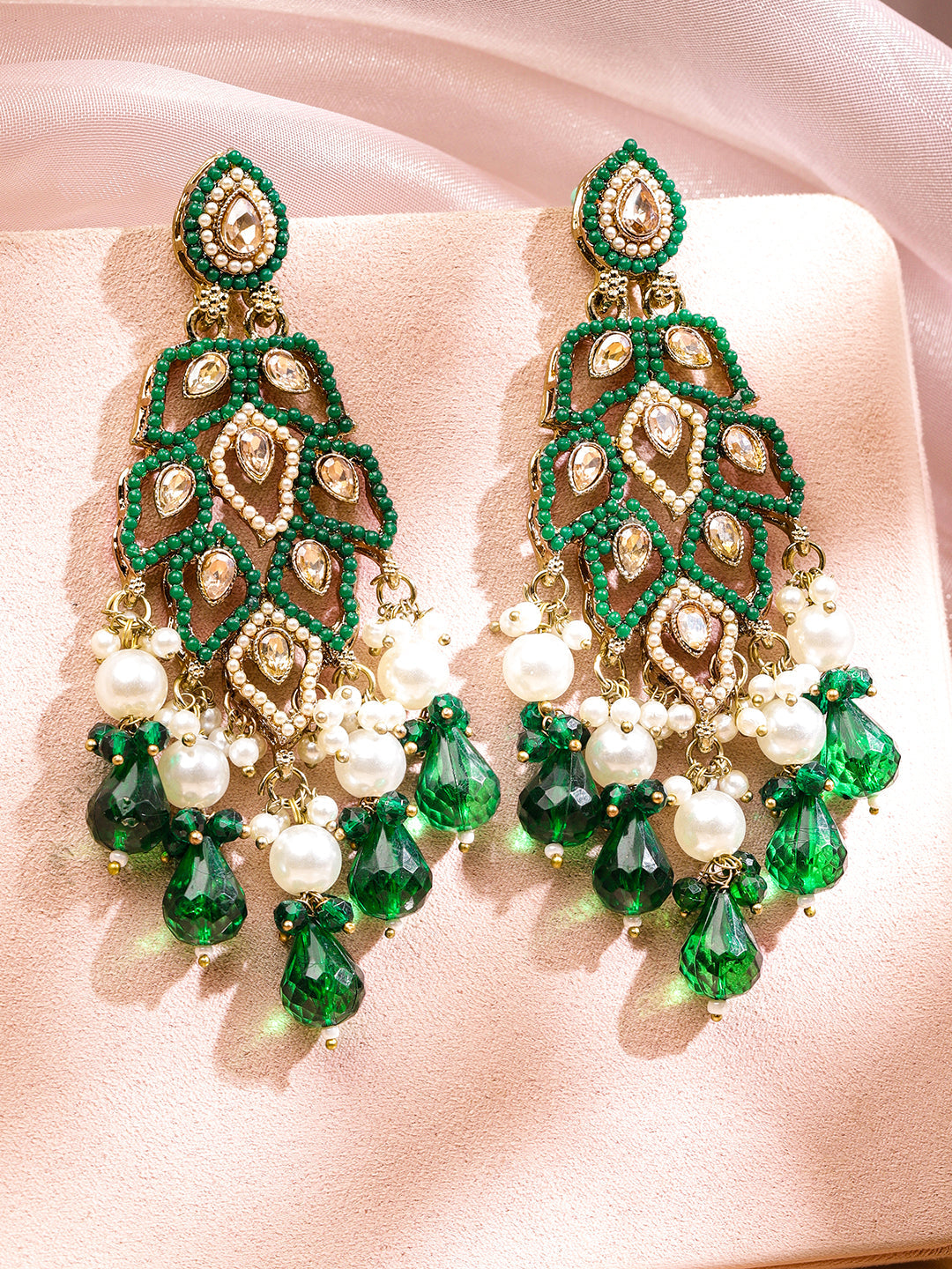 Heritage Green Kundan Danglers フリーサイズ