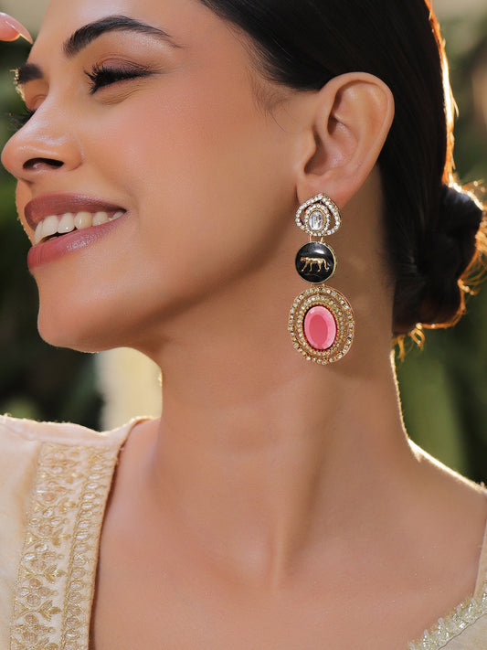 American Diamon Zirconia Black & Pink Dangler Earrings フリーサイズ