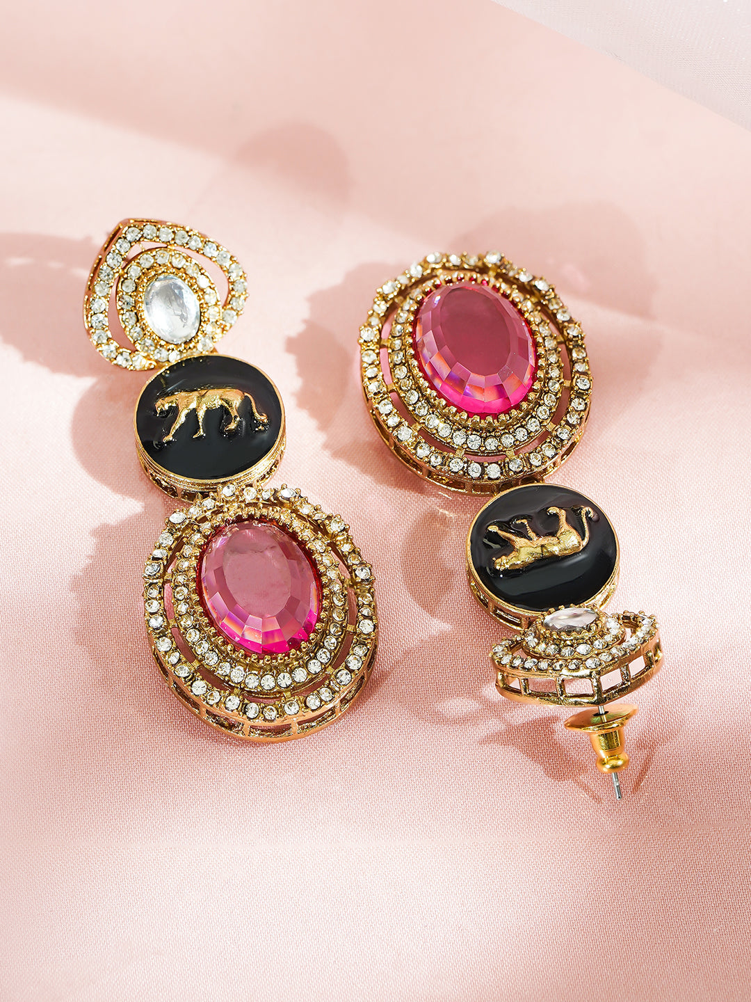 American Diamon Zirconia Black & Pink Dangler Earrings フリーサイズ