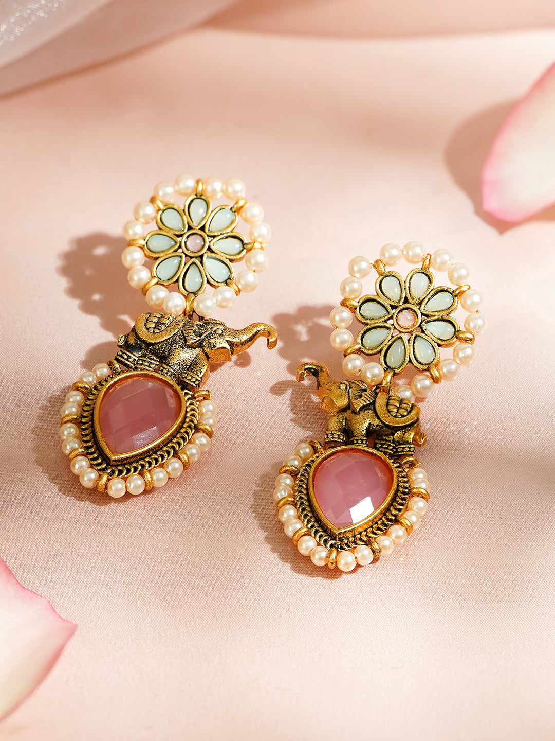 Opulent Pink American Diamond Zirconia Kundan Danglers フリーサイズ