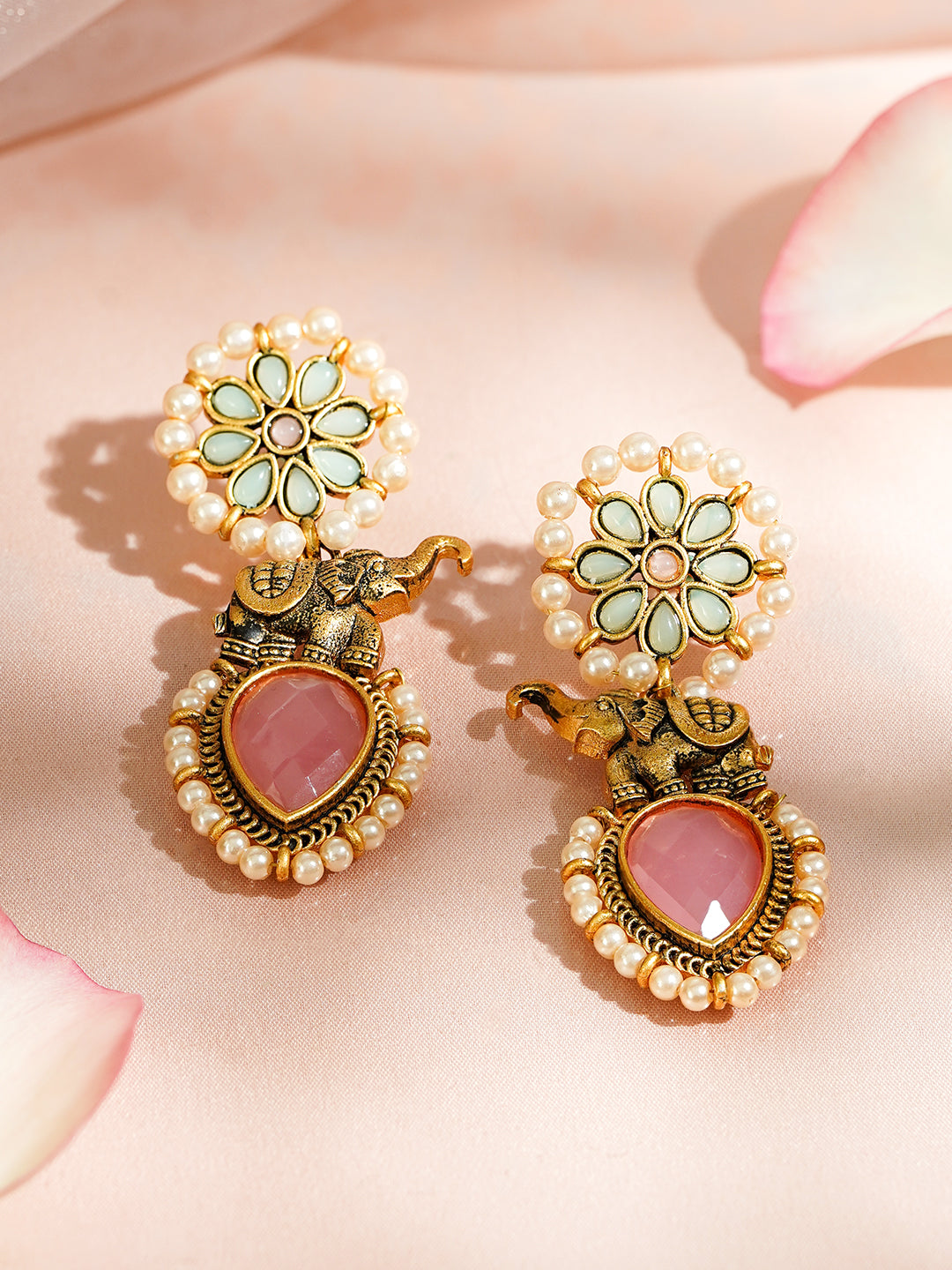 Opulent Pink American Diamond Zirconia Kundan Danglers フリーサイズ