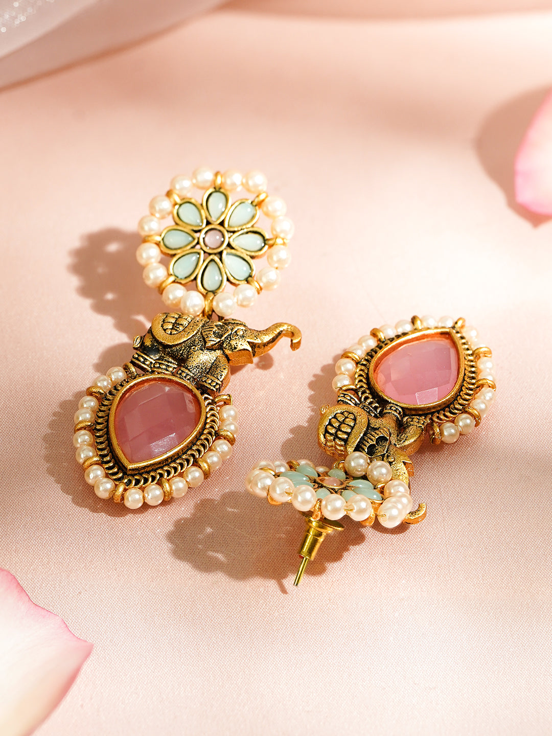 Opulent Pink American Diamond Zirconia Kundan Danglers フリーサイズ