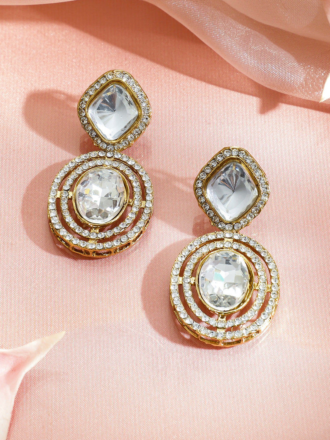 American Diamond Zirconia Gold Drop Earrings フリーサイズ