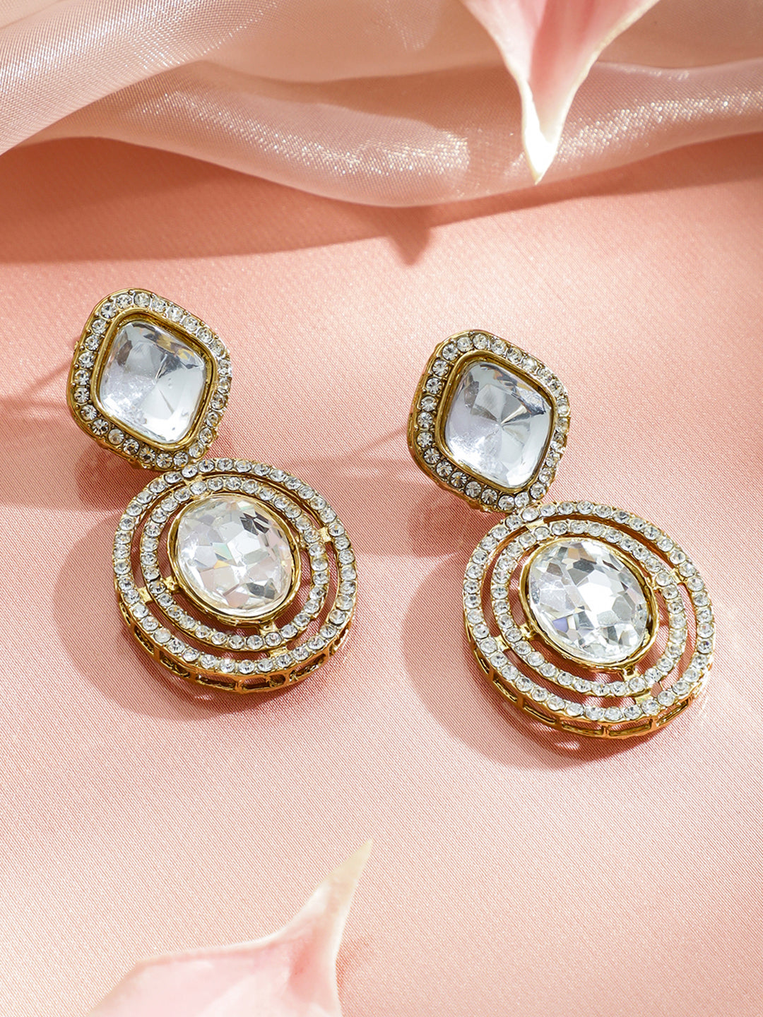 American Diamond Zirconia Gold Drop Earrings フリーサイズ