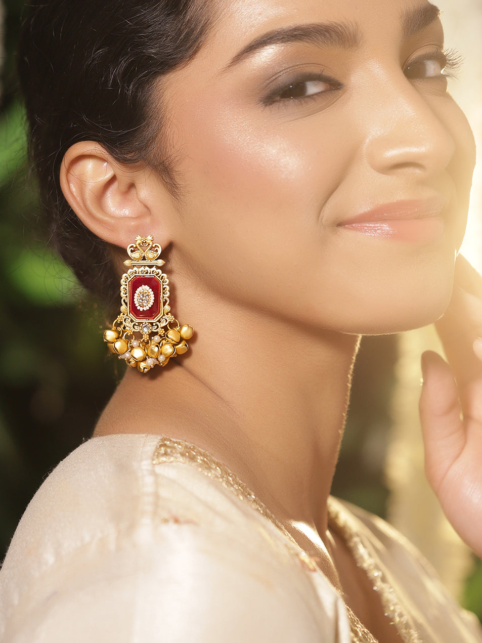 Classic Red Meenakari Ghungroo Danglers フリーサイズ