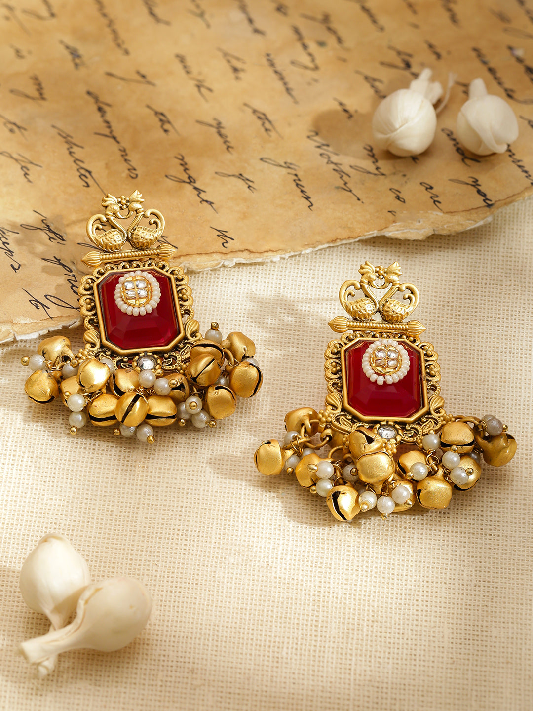 Classic Red Meenakari Ghungroo Danglers フリーサイズ